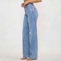 Straight Jeans With Detachable Metal Charm Chain