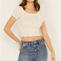 Knit Eyelet Smocked Crop Top