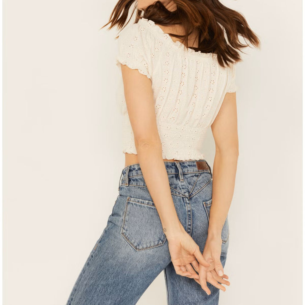 Knit Eyelet Smocked Crop Top