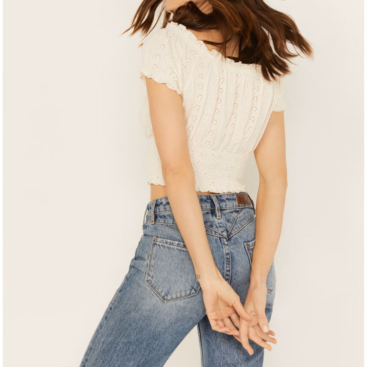 Knit Eyelet Smocked Crop Top