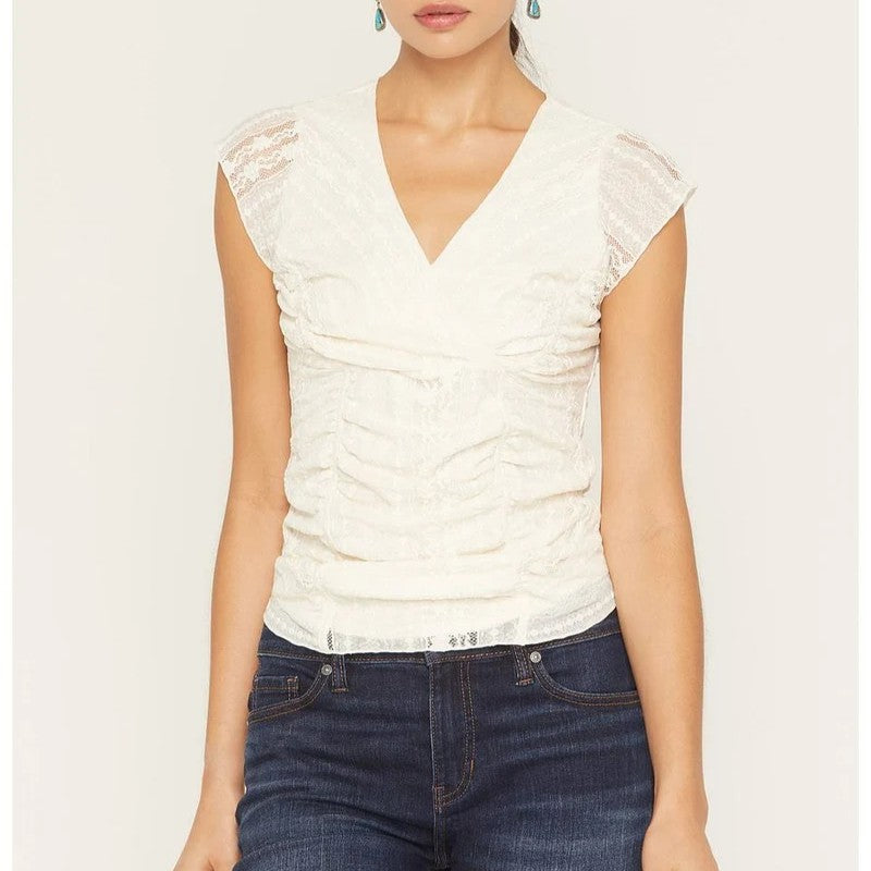 V-neck lace short-sleeve top