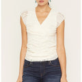 V-neck lace short-sleeve top
