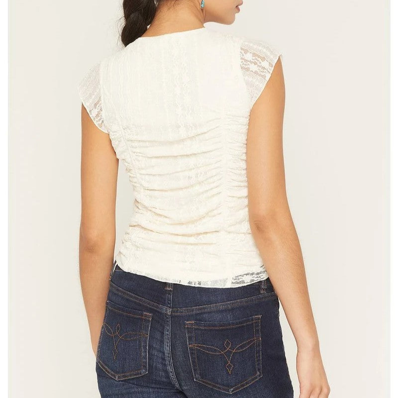 V-neck lace short-sleeve top